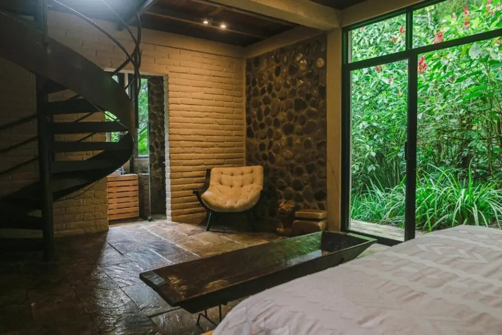 Spiral staircase and glass walls